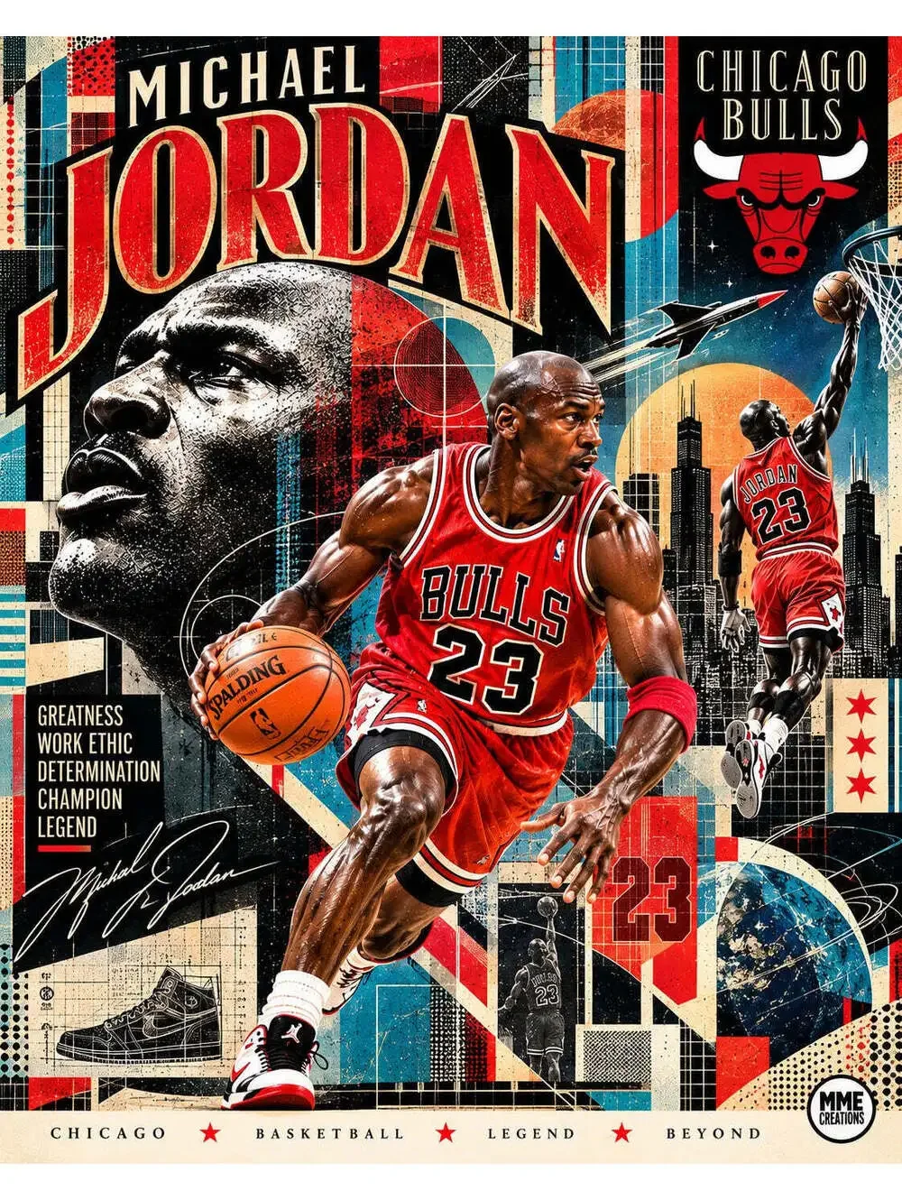 4736 Michael Jordan Retro-Futurism × Collage AG Collection 8x10 Sports Print